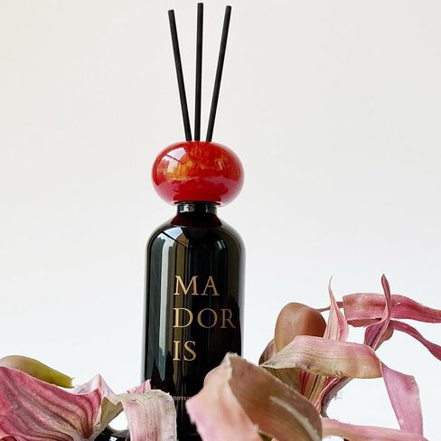 Midnight Kiss Reed Diffuser, Subtle Bedroom Home Fragrance, Floral Amber with Jasmine & Rose and Sandalwood, Black Glass Bottle with Red Marble Cap, 100ml, Gift Ready in Saudi Arabia