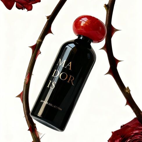 Midnight Kiss Reed Diffuser, Subtle Bedroom Home Fragrance, Floral Amber with Jasmine & Rose and Sandalwood, Black Glass Bottle with Red Marble Cap, 100ml, Gift Ready in Saudi Arabia
