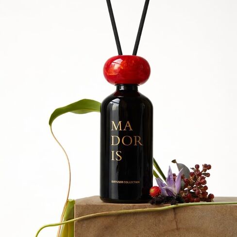 Midnight Kiss Reed Diffuser, Subtle Bedroom Home Fragrance, Floral Amber with Jasmine & Rose and Sandalwood, Black Glass Bottle with Red Marble Cap, 100ml, Gift Ready in Saudi Arabia