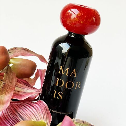 Midnight Kiss Reed Diffuser, Subtle Bedroom Home Fragrance, Floral Amber with Jasmine & Rose and Sandalwood, Black Glass Bottle with Red Marble Cap, 100ml, Gift Ready in Saudi Arabia