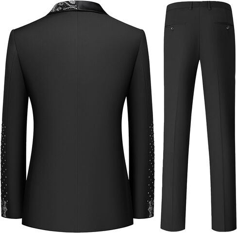 Men's Black Double Breasted Suit Set with Crystal Rhinestone Embellished Shawl Lapel and Cuffs Tuxedo Set in Saudi Arabia