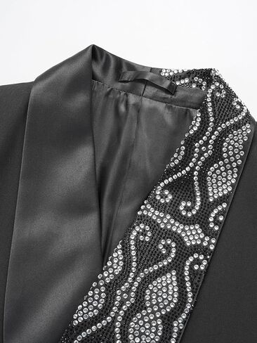 Men's Black Double Breasted Suit Set with Crystal Rhinestone Embellished Shawl Lapel and Cuffs Tuxedo Set in Saudi Arabia