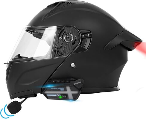 Bluetooth Modular Motorcycle Helmets with Tail Lights, DOT Certified Flip-Up Dual Visor Full Face Helmets for Men & Women Moto ATV UTV Snowmobile ADV Four Wheeler Street Bike in Saudi Arabia