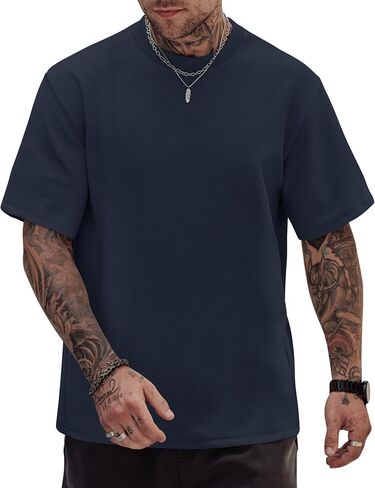 Men's Heavy Weight Short Sleeve Oversize Loose Fit Tshirt Solid Color Navy in Saudi Arabia