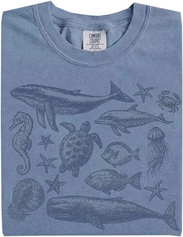 تي شيرت حيوانات البحر في التسعينيات - تي شيرت عتيق لحياة المحيط، قميص صيفي على شكل سمكة ريترو in Kuwait