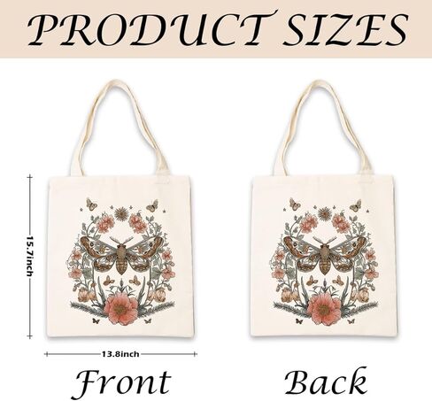 Aesthetic Moth Floral Art Canvas Tote Bag, Vintage Inspired Botanical Design Handbag, Insect Artwork Reusable Shopping Bag, Aesthetic Shoulder Tote for Daily Use and Work in Saudi Arabia