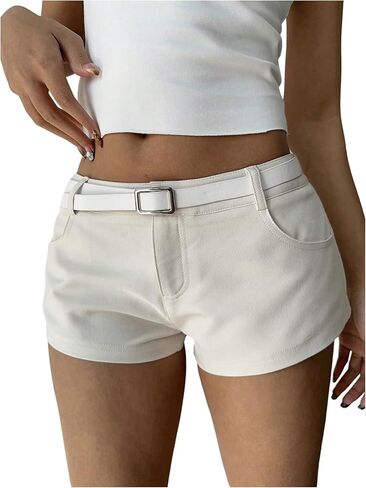 WDIRARA Women's Low Rise Mini Shorts Y2k Straight Leg Shorts with Belt in Saudi Arabia