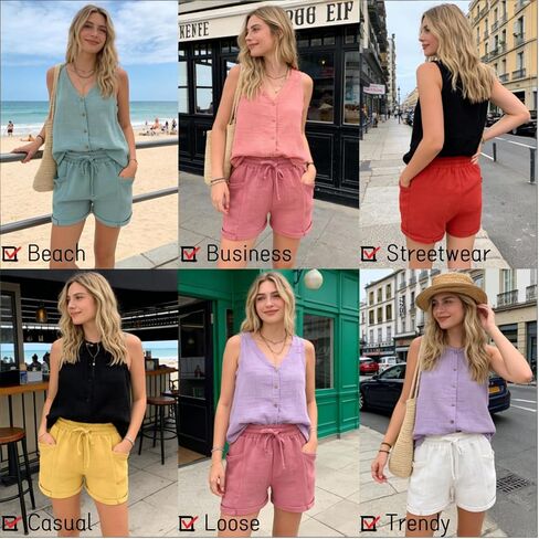 Summer Linen Shorts for Women Casual, Elastic Waist Soft Loose Beach Shorts, Gauze High Waisted Cotton Lounge Short in Saudi Arabia