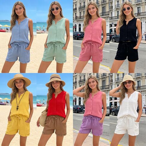 Summer Linen Shorts for Women Casual, Elastic Waist Soft Loose Beach Shorts, Gauze High Waisted Cotton Lounge Short in Saudi Arabia