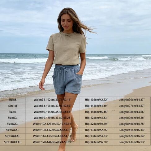Summer Linen Shorts for Women Casual, Elastic Waist Soft Loose Beach Shorts, Gauze High Waisted Cotton Lounge Short in Saudi Arabia