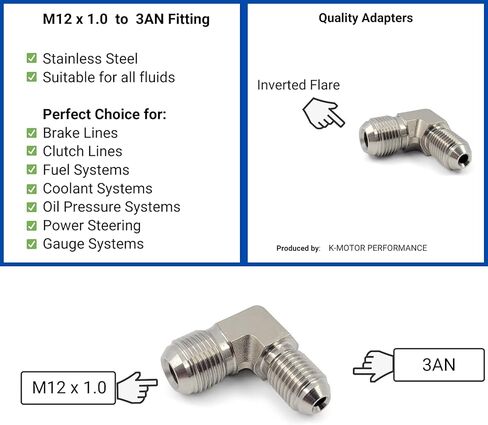 محول تركيب M12x1.0 إلى 3AN - مقرنة الكوع الذكور 90 درجة - لزيت سائل تبريد الوقود لقابض الفرامل in Saudi Arabia