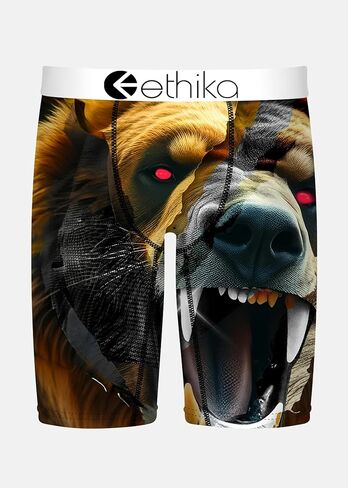 ملابس داخلية بوكسر للرجال من Ethika، طول الركبة، ملابس داخلية قابلة للتمدد في 4 اتجاهات مع مطبوعات جرافيك - Grizz Biz in Saudi Arabia