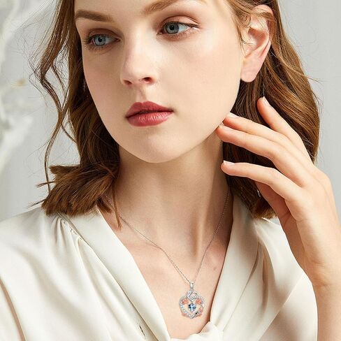 Rose Heart Birthstone Necklace for Women Mom,925 Sterling Silver Birthstone Pendant Necklace Rose Flower Heart Necklace Anniversary Birthday Gifts for Her Wife in Kuwait