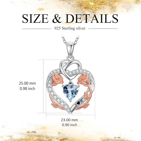 Rose Heart Birthstone Necklace for Women Mom,925 Sterling Silver Birthstone Pendant Necklace Rose Flower Heart Necklace Anniversary Birthday Gifts for Her Wife in Kuwait