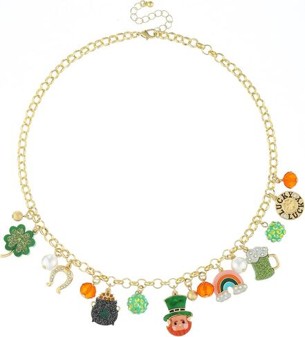 Madison Tyler St.Patrick’s Day Charm Necklace for Women | Green Shamrocks Clover Bead Lucky Leprechauns Shamrocks Pots Rainbow Pendant Necklace | Irish Festival Holiday Party Favor Gifts in Saudi Arabia