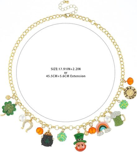 Madison Tyler St.Patrick’s Day Charm Necklace for Women | Green Shamrocks Clover Bead Lucky Leprechauns Shamrocks Pots Rainbow Pendant Necklace | Irish Festival Holiday Party Favor Gifts in Saudi Arabia