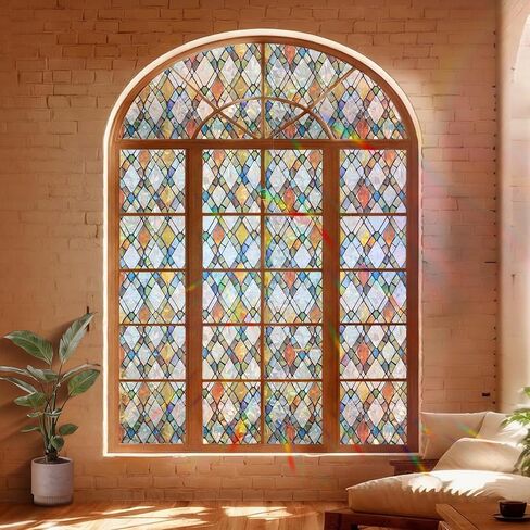 فيلم الخصوصية للنافذة، ملصق زجاجي ثابت مزخرف بألوان قوس قزح، بدون غراء، لون نافذة قابل للإزالة مع أدوات التثبيت، غطاء زجاجي للباب الأمامي مضاد للأشعة فوق البنفسجية للمنزل، 17.7 بوصة × 78.7 بوصة in Kuwait