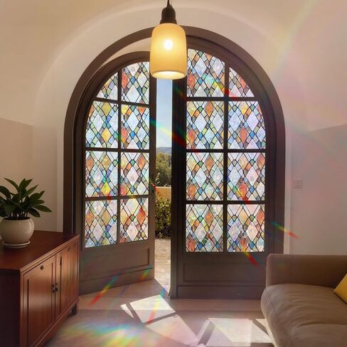 فيلم الخصوصية للنافذة، ملصق زجاجي ثابت مزخرف بألوان قوس قزح، بدون غراء، لون نافذة قابل للإزالة مع أدوات التثبيت، غطاء زجاجي للباب الأمامي مضاد للأشعة فوق البنفسجية للمنزل، 17.7 بوصة × 78.7 بوصة in Kuwait