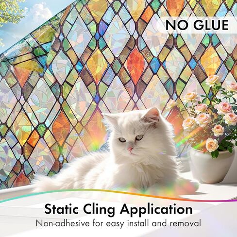 فيلم الخصوصية للنافذة، ملصق زجاجي ثابت مزخرف بألوان قوس قزح، بدون غراء، لون نافذة قابل للإزالة مع أدوات التثبيت، غطاء زجاجي للباب الأمامي مضاد للأشعة فوق البنفسجية للمنزل، 17.7 بوصة × 78.7 بوصة in Kuwait