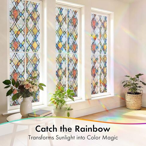 فيلم الخصوصية للنافذة، ملصق زجاجي ثابت مزخرف بألوان قوس قزح، بدون غراء، لون نافذة قابل للإزالة مع أدوات التثبيت، غطاء زجاجي للباب الأمامي مضاد للأشعة فوق البنفسجية للمنزل، 17.7 بوصة × 78.7 بوصة in Kuwait