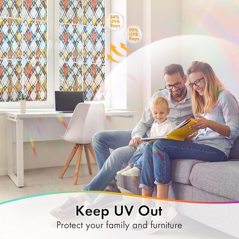 فيلم الخصوصية للنافذة، ملصق زجاجي ثابت مزخرف بألوان قوس قزح، بدون غراء، لون نافذة قابل للإزالة مع أدوات التثبيت، غطاء زجاجي للباب الأمامي مضاد للأشعة فوق البنفسجية للمنزل، 17.7 بوصة × 78.7 بوصة in Kuwait