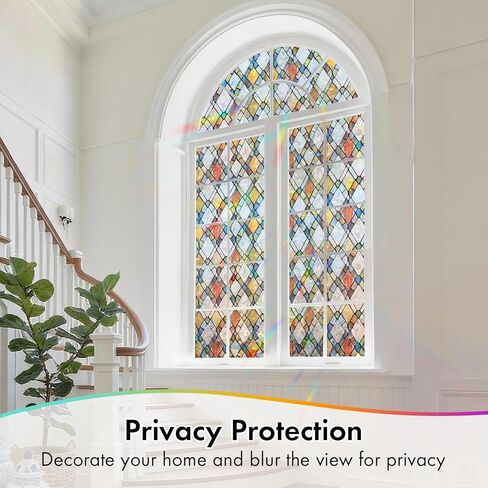 فيلم الخصوصية للنافذة، ملصق زجاجي ثابت مزخرف بألوان قوس قزح، بدون غراء، لون نافذة قابل للإزالة مع أدوات التثبيت، غطاء زجاجي للباب الأمامي مضاد للأشعة فوق البنفسجية للمنزل، 17.7 بوصة × 78.7 بوصة in Kuwait