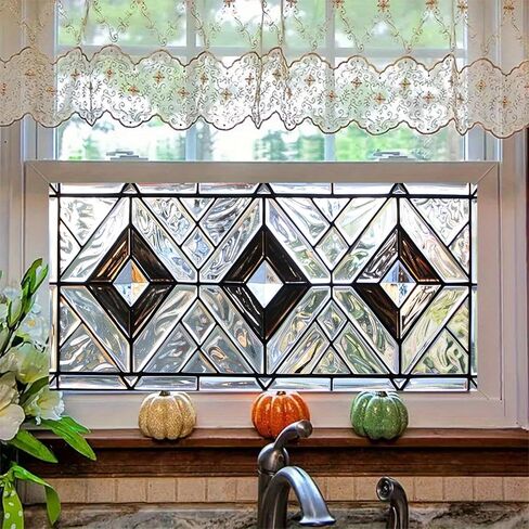Stained Glass Window Film 39.3x17.7 Inch Geometric Frosted Glass Sticker for Bathroom Kitchen Door Window Static Cling Privacy Film No Glue Decorative Window Covering in Saudi Arabia