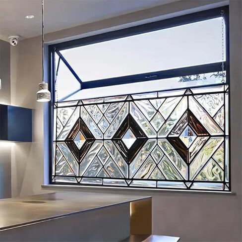 Stained Glass Window Film 39.3x17.7 Inch Geometric Frosted Glass Sticker for Bathroom Kitchen Door Window Static Cling Privacy Film No Glue Decorative Window Covering in Saudi Arabia