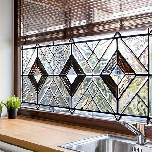 Stained Glass Window Film 39.3x17.7 Inch Geometric Frosted Glass Sticker for Bathroom Kitchen Door Window Static Cling Privacy Film No Glue Decorative Window Covering in Saudi Arabia