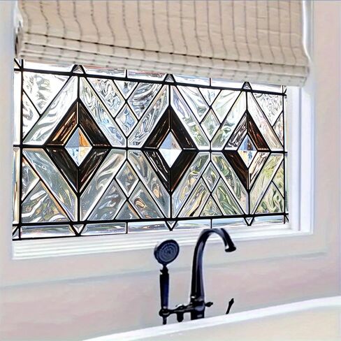 Stained Glass Window Film 39.3x17.7 Inch Geometric Frosted Glass Sticker for Bathroom Kitchen Door Window Static Cling Privacy Film No Glue Decorative Window Covering in Saudi Arabia