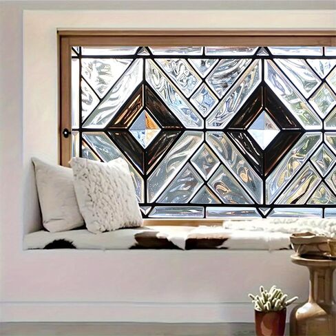 Stained Glass Window Film 39.3x17.7 Inch Geometric Frosted Glass Sticker for Bathroom Kitchen Door Window Static Cling Privacy Film No Glue Decorative Window Covering in Saudi Arabia