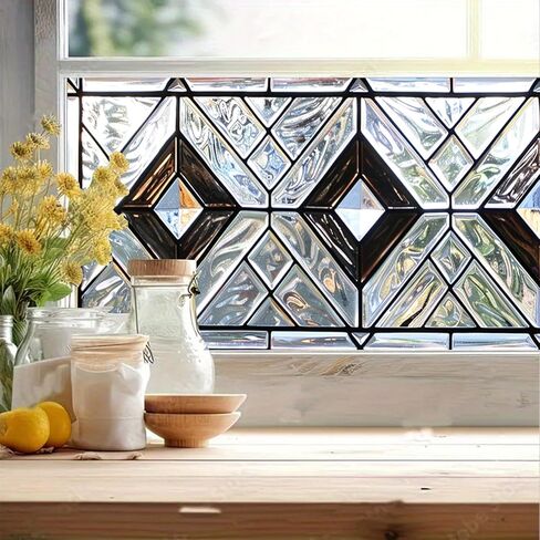 Stained Glass Window Film 39.3x17.7 Inch Geometric Frosted Glass Sticker for Bathroom Kitchen Door Window Static Cling Privacy Film No Glue Decorative Window Covering in Saudi Arabia