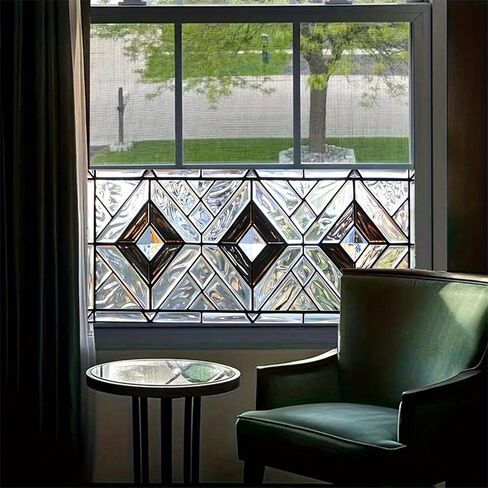 Stained Glass Window Film 39.3x17.7 Inch Geometric Frosted Glass Sticker for Bathroom Kitchen Door Window Static Cling Privacy Film No Glue Decorative Window Covering in Saudi Arabia