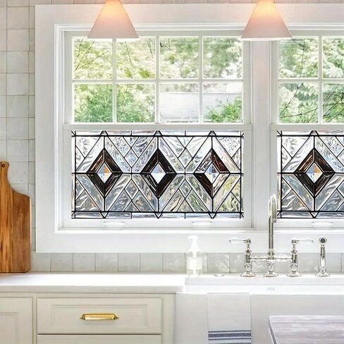Stained Glass Window Film 39.3x17.7 Inch Geometric Frosted Glass Sticker for Bathroom Kitchen Door Window Static Cling Privacy Film No Glue Decorative Window Covering in Saudi Arabia