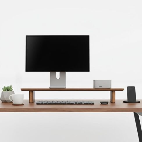 حامل شاشة بقشرة خشب الجوز البسيط - حامل مكتب بشاشة واحدة مع حبيبات الخشب الطبيعي لأجهزة iMac ومساحات العمل الحديثة (جوز، متوسط) in Kuwait