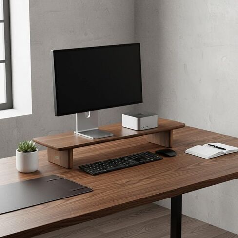 حامل شاشة بقشرة خشب الجوز البسيط - حامل مكتب بشاشة واحدة مع حبيبات الخشب الطبيعي لأجهزة iMac ومساحات العمل الحديثة (جوز، متوسط) in Kuwait