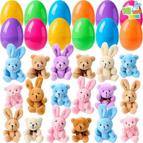 JOYIN 18 Pcs Pre-Filled Easter Eggs with Plush Animal Toys, Egg Filled Keychain for Kids Hunt Goodie Bag Fillers Basket Stuffers and Party Favor in Saudi Arabia