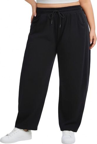 SEKINO Women's Plus Size Barrel Leg Sweatpants High Waisted Wide Leg Casual Cotton Sweat Pants with Pockets Drawstring in Kuwait