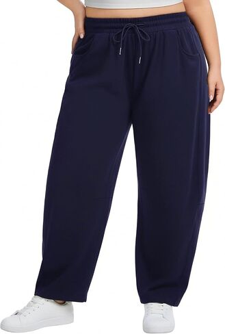 SEKINO Women's Plus Size Barrel Leg Sweatpants High Waisted Wide Leg Casual Cotton Sweat Pants with Pockets Drawstring in Kuwait