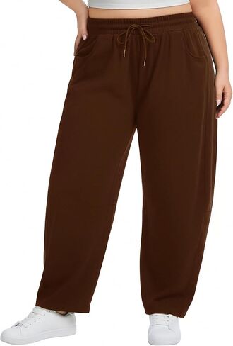 SEKINO Women's Plus Size Barrel Leg Sweatpants High Waisted Wide Leg Casual Cotton Sweat Pants with Pockets Drawstring in Kuwait