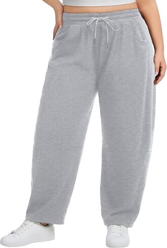SEKINO Women's Plus Size Barrel Leg Sweatpants High Waisted Wide Leg Casual Cotton Sweat Pants with Pockets Drawstring in Kuwait
