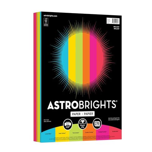 ورق ملون من Astrobrights، تشكيلة رائعة، 6 ألوان، 24 رطل/89 جرامًا للمتر المربع، 8.5 بوصة × 11 بوصة، 270 ورقة، خالية من الأحماض، خالية من اللجنين، مثالية للمدرسة والمكتب والأعمال اليدوية (92062) in Saudi Arabia