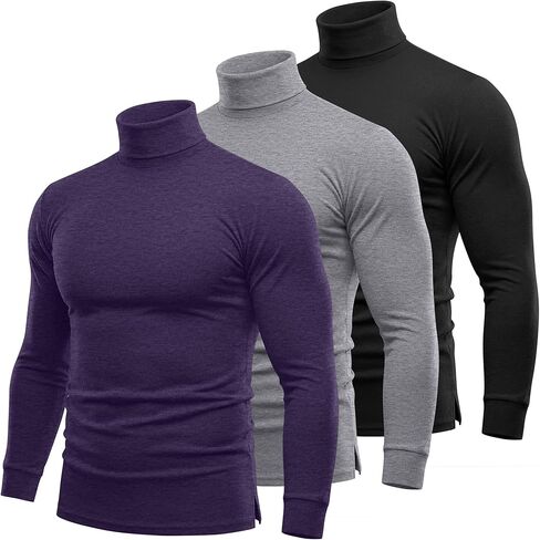 Riyiper 3 Pack Men's Turtleneck Shirts Long Sleeve with Cuff Slim Fit Basic Knitted Casual Tops Pullover Sweaters in Saudi Arabia