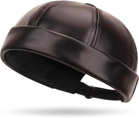 PU Leather Brimless Hat for Men Women Retro Rolled Cuff Docker Cap Harbour Beanie Hats Landlord Hat Sailor Cap K459 in Kuwait