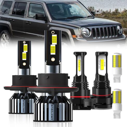 لسيارة جيب باتريوت 2010 2011 2012 2013 2014 2015 2016 2017 المصابيح الأمامية، 9008/H13 شعاع مرتفع منخفض + 5202/H16 مصابيح الضباب + مصابيح إشارة الانعطاف، عبوة من 6 قطع in Kuwait