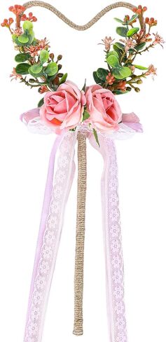 Flower Girl Wand - Woodland Rose Heart Fairy Wand with Ribbon for Wedding Bridal Shower Party Cosplay in Saudi Arabia