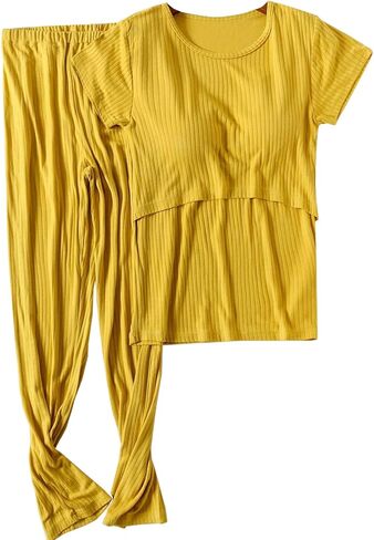 Womens Causal Nurisng Pajamas/pjs Modal Maternity Breastfeeding Sleepwear Summer Short Sleeves Shirts Sets in Saudi Arabia