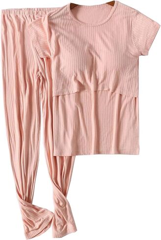Womens Causal Nurisng Pajamas/pjs Modal Maternity Breastfeeding Sleepwear Summer Short Sleeves Shirts Sets in Saudi Arabia