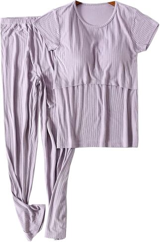 Womens Causal Nurisng Pajamas/pjs Modal Maternity Breastfeeding Sleepwear Summer Short Sleeves Shirts Sets in Saudi Arabia