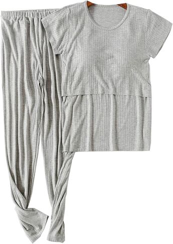 Womens Causal Nurisng Pajamas/pjs Modal Maternity Breastfeeding Sleepwear Summer Short Sleeves Shirts Sets in Saudi Arabia